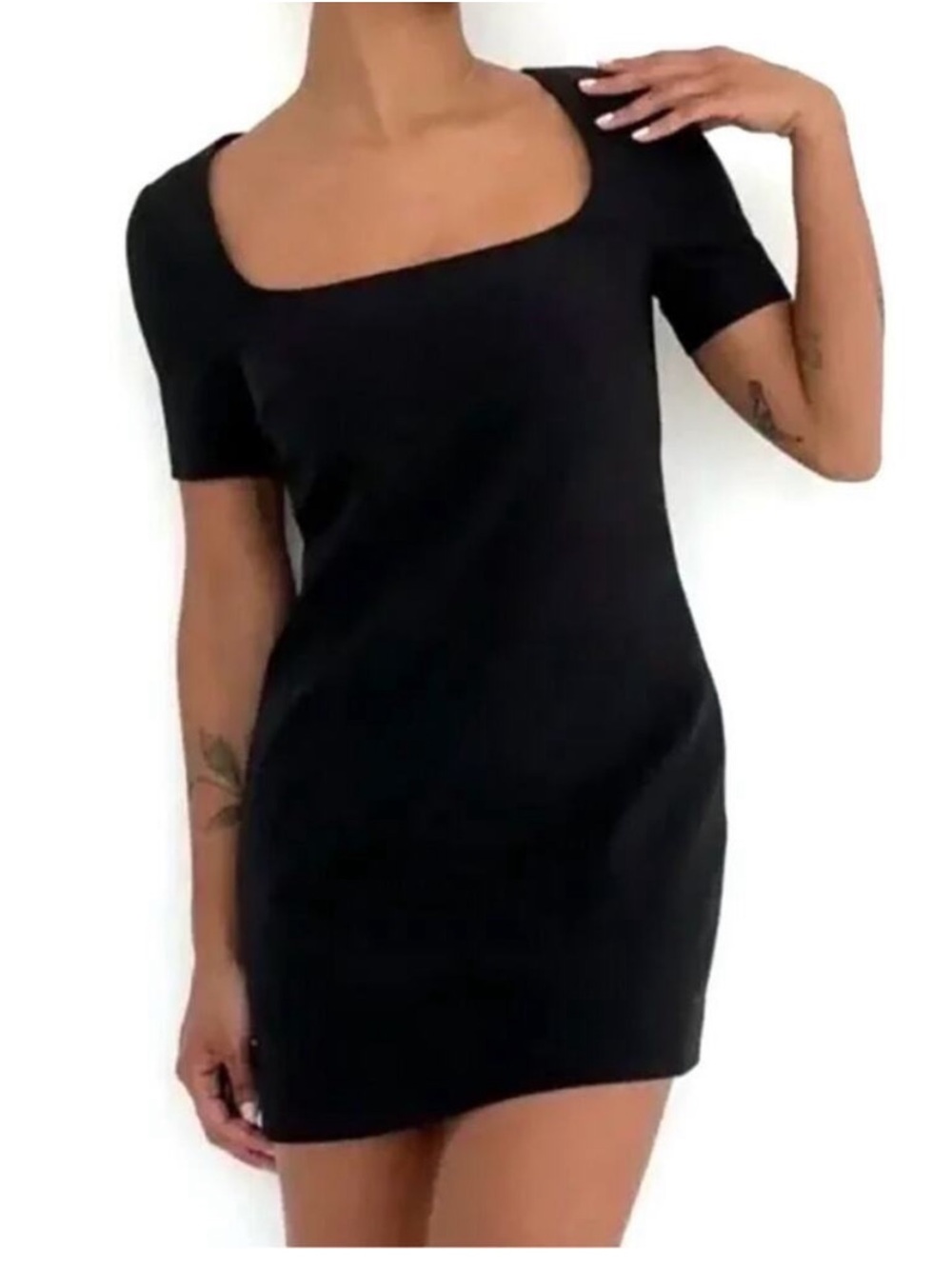 Rumored NWT Mod Black Square Neck Mini Dress Black XS